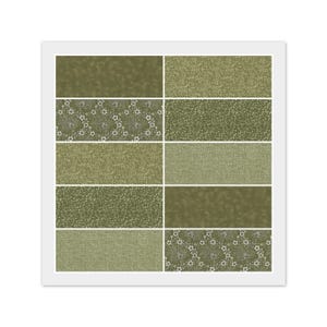 Sage Olive Green Cotton Fabric Squares: 40) 5" Charm Pack & 20) 10" Layer Cake, Dups