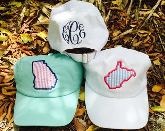 State monogram ball cap  ~ seersucker state hat ~ Monogram Hat ~ Bridesmaid Gift ~ Golf ~ Chambray hat ~ Monogram Baseball Hat