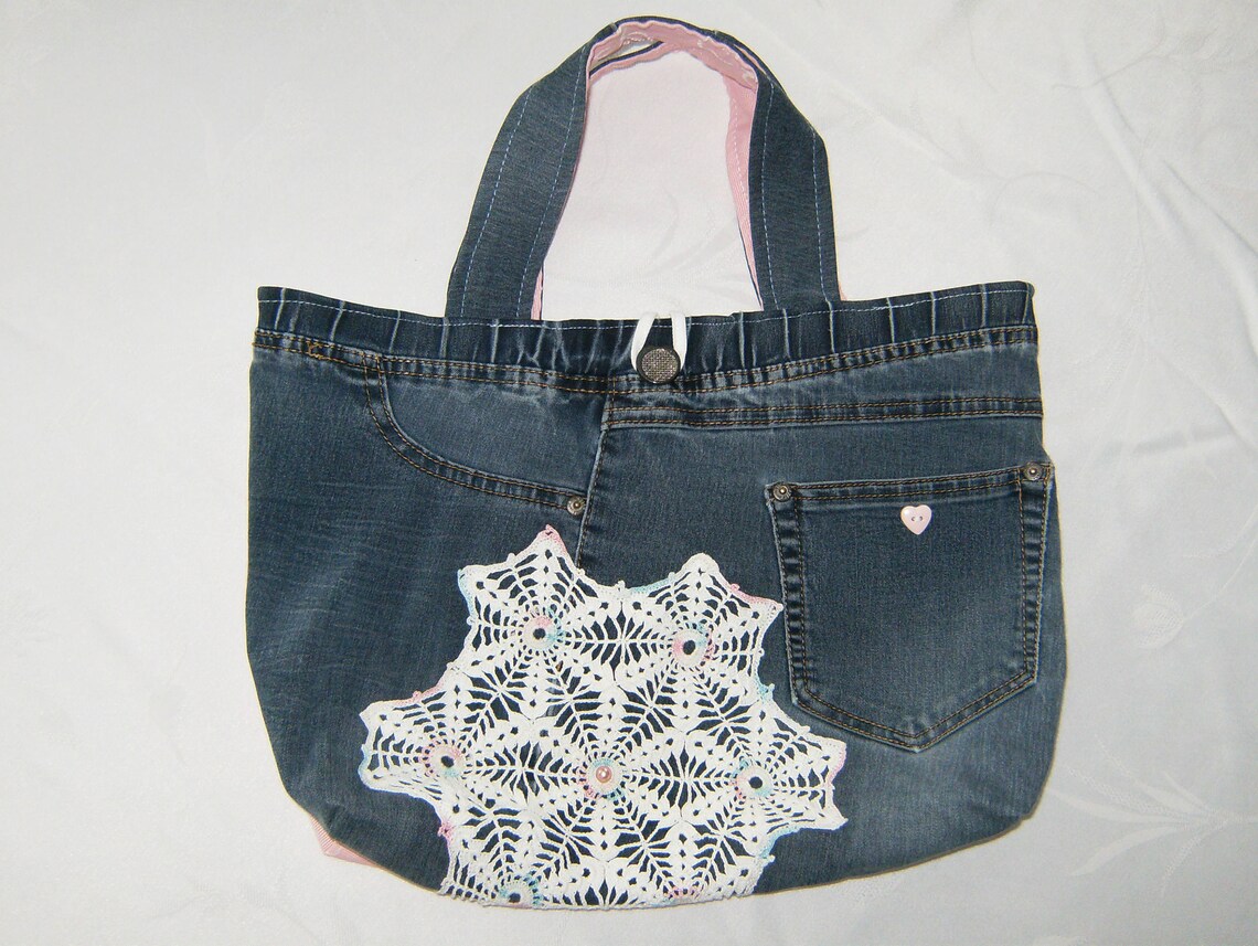 Blue Jean Purse Blue & Pink Denim Purse Upcycled Jean Purse Etsy