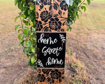 Flower Home Sweet Home veranda magerder, welkom veranda teken, voordeur teken, hoog leunend veranda teken, deur magerder, rustieke veranda teken