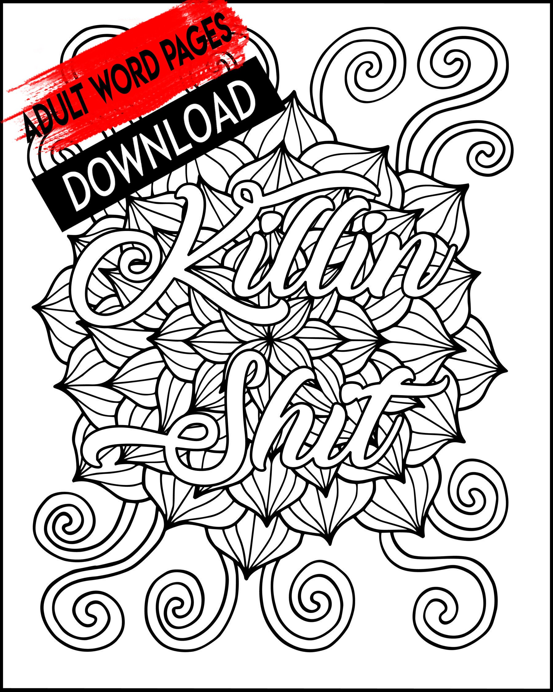 Adult Word Coloring Pages Download Adult Coloring Page Printable Mandala  Coloring Pages Fun Unique Clipart Digital Download Killin Ish