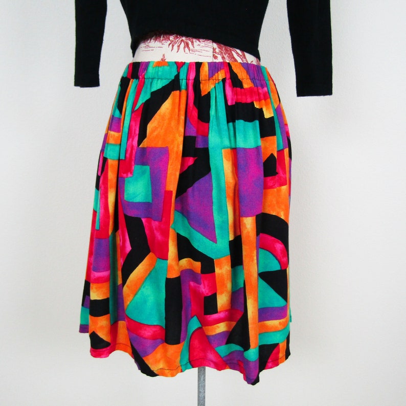 Vintage 80s 90s COLORBLOCK SKIRT Ruffled Bright Colorful | Etsy