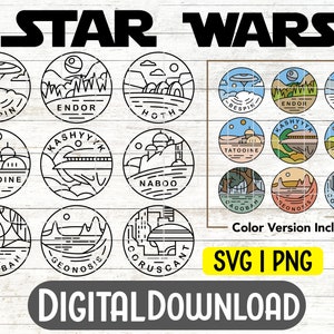 Star Wars Pianeti Semplice SVG PNG - Design T-shirt Galaxy's Edge - Tatooine SVG - Star Wars Clipart - L'ultimo Jedi