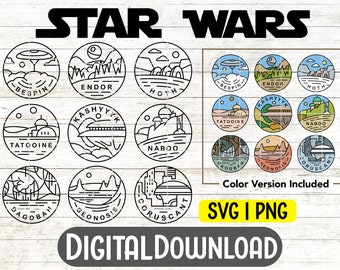 Star Wars Planets Simple SVG PNG - Galaxy's Edge T-shirt Design - Tatooine SVG - Star Wars Clipart- The last Jedi