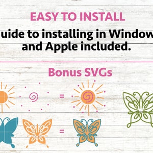 May include: A digital download of SVG files for crafting. The image shows a sun, a swirl, and a butterfly in different colors. The text "Bonus SVGS" is at the top of the image.