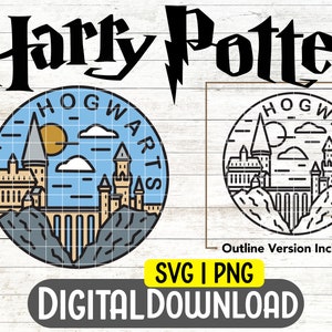 HP, Castillo, Mago, Hogwarts, Mágico PNG SVG para Cricut o Siluetas