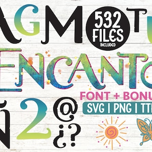 Encanto lettertype alfabet SVG PNG digitale download cijfers letters Abecedario Encanto Mirabel Madrigal Circut bestand silhouet