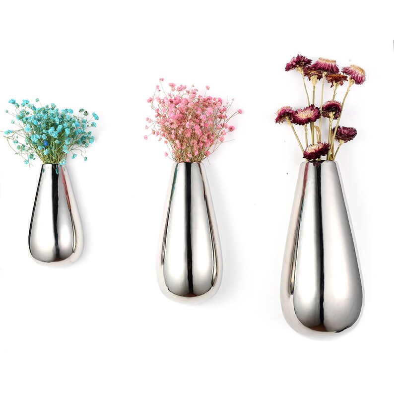 Set Of 3 Silver Plated Ceramic Wall Mounted Planters For Etsy