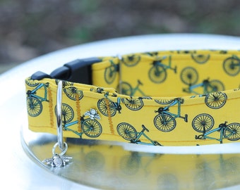 Fabric Dog Collar Yellow Bicycles - Dog Collars - Bikes - Collar for Dogs - Adjustable Dog Collar- Pet Collar - Pet Accessories