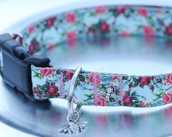 Rose Dog Collar, Roses Collars for Dogs, Vintage Flowers, Rose Garden Collar, Pink and Red Roses, Pet Accessories, Pet Collars