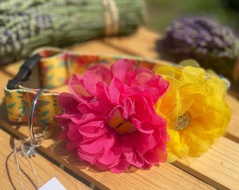 Tropical Hawaiian Dog Collar: Yellow Hibiscus Flowers, Luau Party