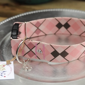Pink Argyle Dog Collar - Dog Collars- Polyester Adjustable Dog Collars - Collars for Dogs - Pet Accessories - Preppy - Pet Collar -  Brown