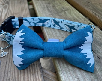 Shark Dog Collar, Shark Bow Tie, Summer DOG Collar, Island Dog Collars, Shark Week Dog Collar, Baby Shark  Collar, Adjustable Collar, Blue