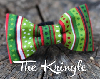 Christmas DOG Bow Tie for Dog Collars - Kris Kringle, Festive Bow Tie, Red andGreen Christmas Bow Ties for Dogs Pets, Holiday Bow Tie, Puppy