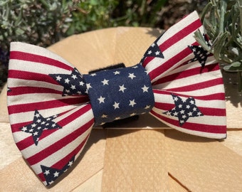 Patriotic Dog Bow Tie, Stars & Stripes Bow Ties For DOGS, PETS, Puppy Bow Tie, 4th of July, Memorial Day, Veterans Day, Red, White and Blue