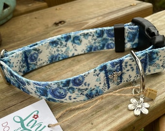 Blueberry Floral Dog Collar: Waterproof Cottage Style with Chiffon Flower
