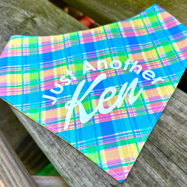 Ken Inspired DOG Bandana, Barkbie, Just Another Ken Dog, Snap On Reversible Bandana For Dogs, Bandanas, Ken Bandana, Barbie Dog, Retro Plaid