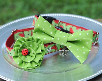 Watermelon DOG COLLAR with Flower or Bow Tie, Dog Accessories, Collars for Dogs, Pet Accessories, Dog Collars, Flowers, Bow Ties Red & Green