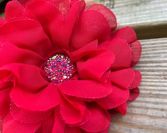 Red Dog Collar Flower, Large Chiffon Flower for Dog Collars with sparkly centerpiece, Dog Accessories, Dog Collar Flowers, Christmas, Photos