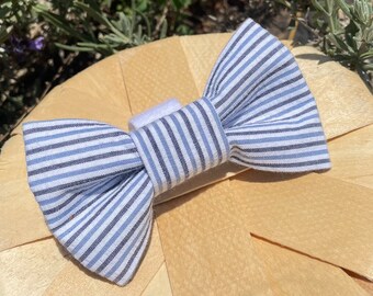 Seersucker Bow Tie For DOGS; Blue and White Striped Seersucker Pet BOW TIES; Summer striped seer sucker.