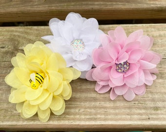 Flowers for small dog or cat collars. 3 Pack of Spring Pastels Flowers for dogs, puppies, kittens. Pink, Yellow, White. Dog Collar Flower.
