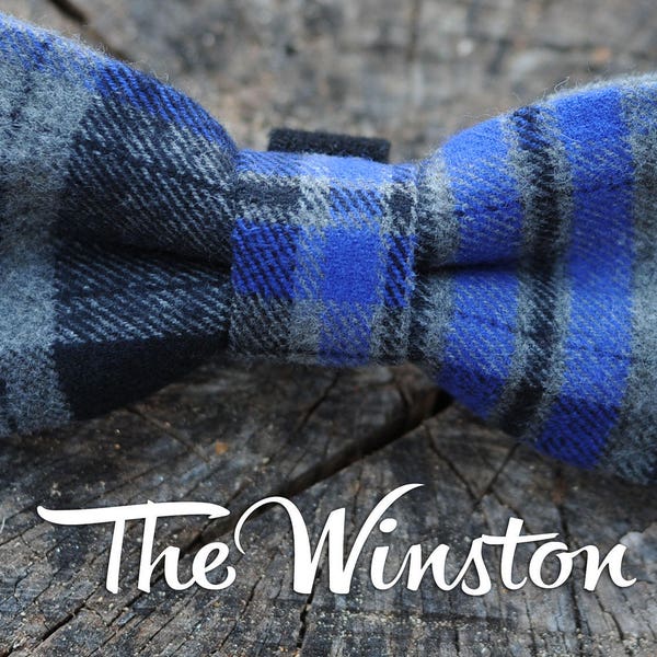 Blue Plaid Bow Tie For Dogs, Preppy Dog Bow Ties, Pet Bow Ties, Blue & Black Flannel Plaid Bow Tie, Bow Tie For Pets, Puppy Bow Ties, Bowtie