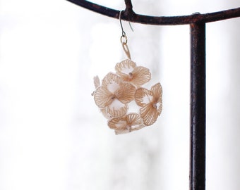 Dried Hydrangea earrings / Hand embroidered flowers earrings / Brides /  Unique handmade /  French hook