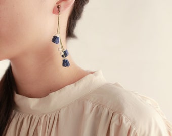 Delphinium and olive leaves earrings / デルフィニウムとオリーブの耳飾り / Hand embroidered earrings / Bridal / Wedding items / Chandelier earrings