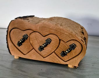 Pear Wood Heart Drawer Keepsake – Upcycled Firewood Jewelry Organizer, Rustic Memory or Gift Box