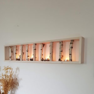 110cm Large White Birch Wall Art, Birch Wall display shelf, Framed Birch Art, Natural Log, Wall Display, Modern Rustic Wall Decor, Birch log
