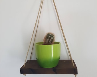 Petite étagère suspendue en corde rustique en bois, étagère d&#39;affichage, affichage mural, shabby chic, étagère murale rustique, étagère de balançoire, style bohème