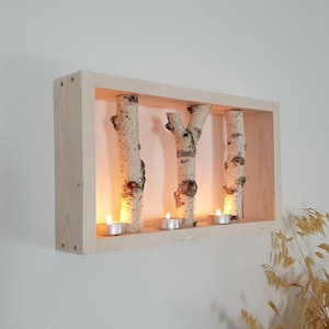 40cm Small White Birch Wall Art, 3 logs Display shelf, Framed Birch Art, Natural Log, Wall Display, Modern Rustic Wall Decor, Birch log
