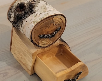 Upcycled Firewood, Composition of two logs, Fairy drawers, Keepsake Box, Trinket, Wooden key or Jewelry box, housewarming gift