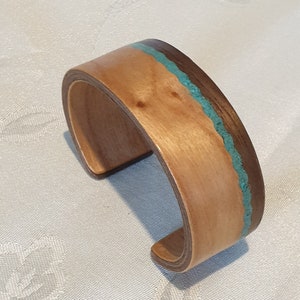 Cherry and Walnut Bangle With Turquoise Inlay, Bentwood Bracelet ...