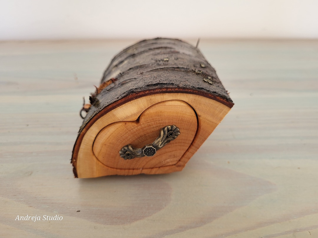 Upcycled Firewood Heart Cherry Jewelry Box With Bark Fairy Etsy UK
