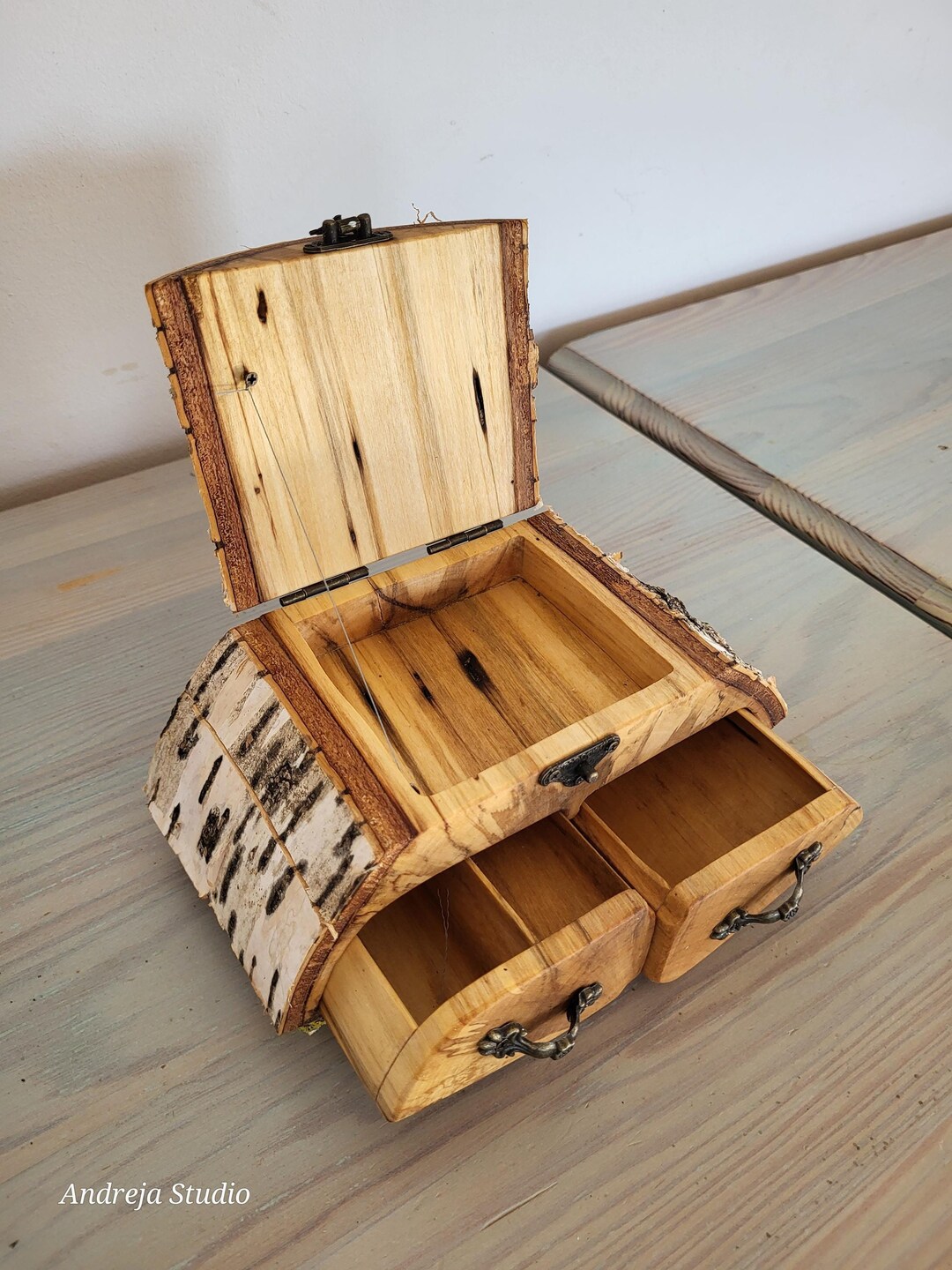 Artisan Wood, Jewelry Log Box, Fairy Drawers, Wooden Keepsake Box With ...