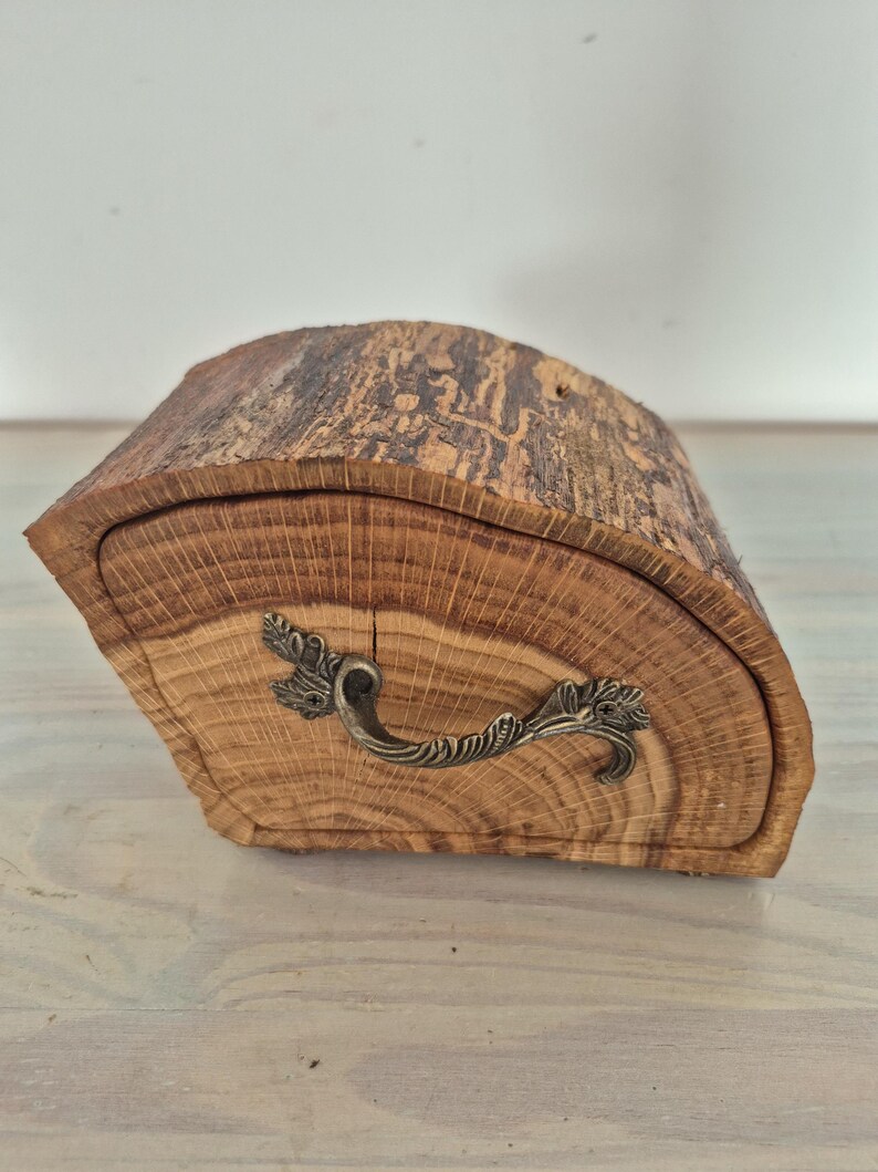 Oak Log Box With Two Sections & Secret Drawer • Jewelry and Keepsake ...