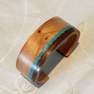 Cherry and Walnut Bangle With Turquoise Inlay, Bentwood Bracelet ...
