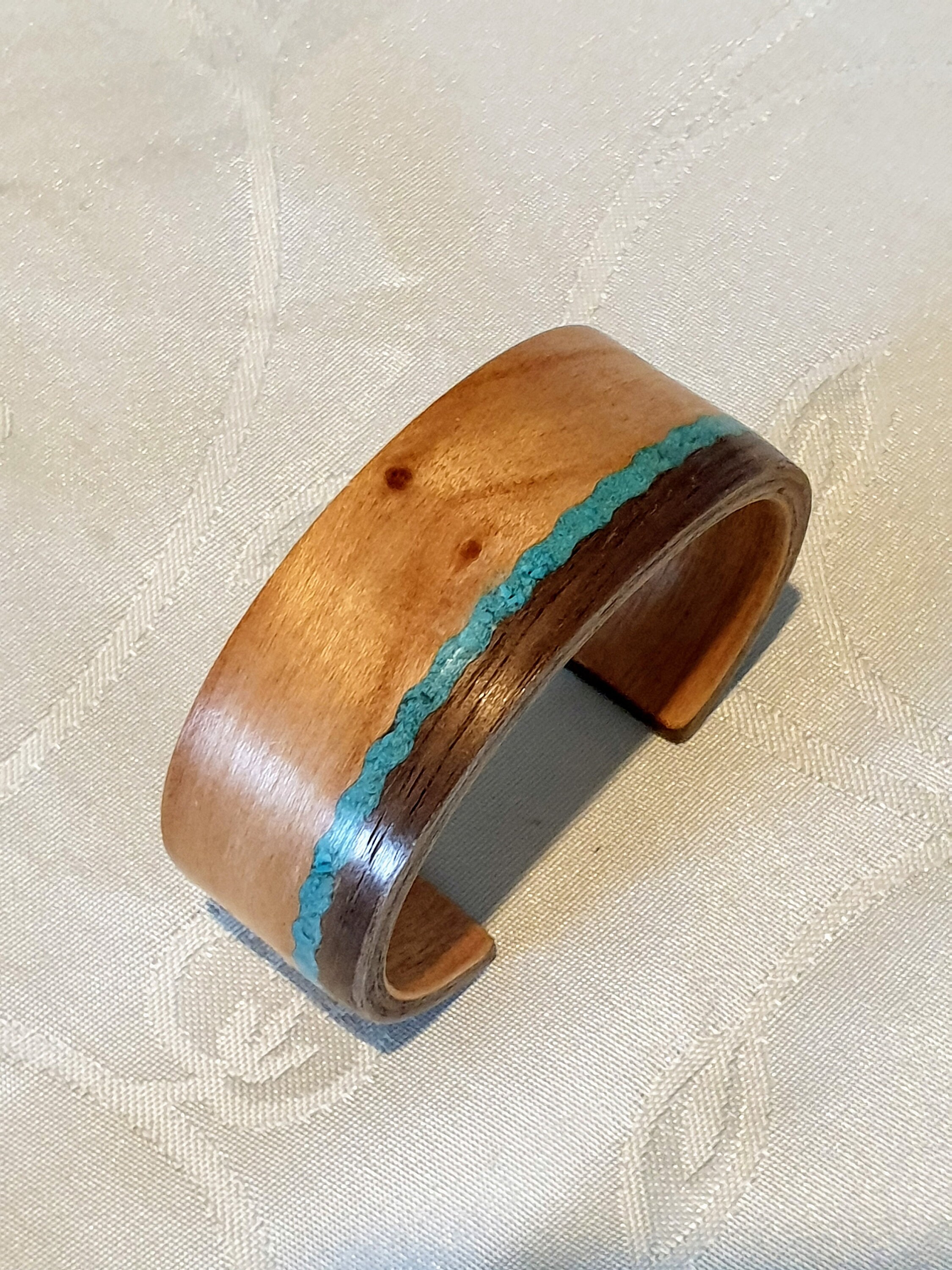 Cherry and Walnut Bangle With Turquoise Inlay, Bentwood