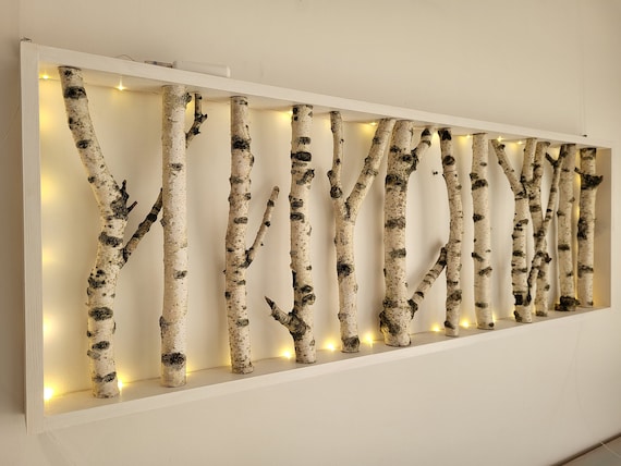 150cm in Length 50cm in Height White Birch Wall Art Birch Wall Display Shelf Framed Birch Art Wall Display Modern Rustic Wall Decor Etsy Canada