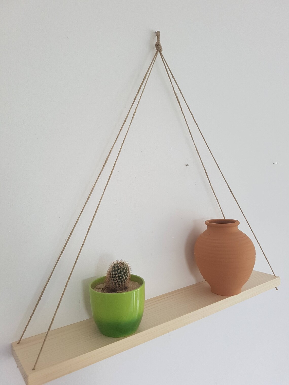 Large Wooden Rustic Hanging Rope Shelf Display shelf Wall Etsy