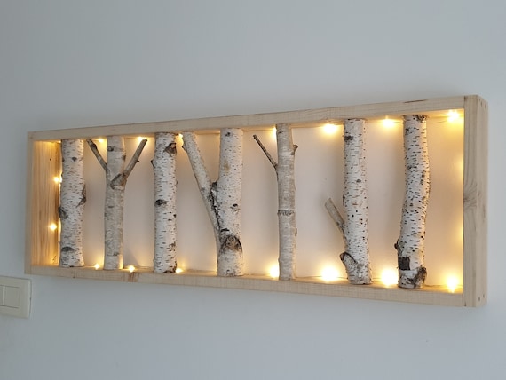White Birch Wall Art Warm White LED String Light Birch Wall