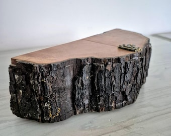 Pear Wood Trunk Box with Bark and Two Drawers, Rustic Keepsake Gift, Artisan Wood