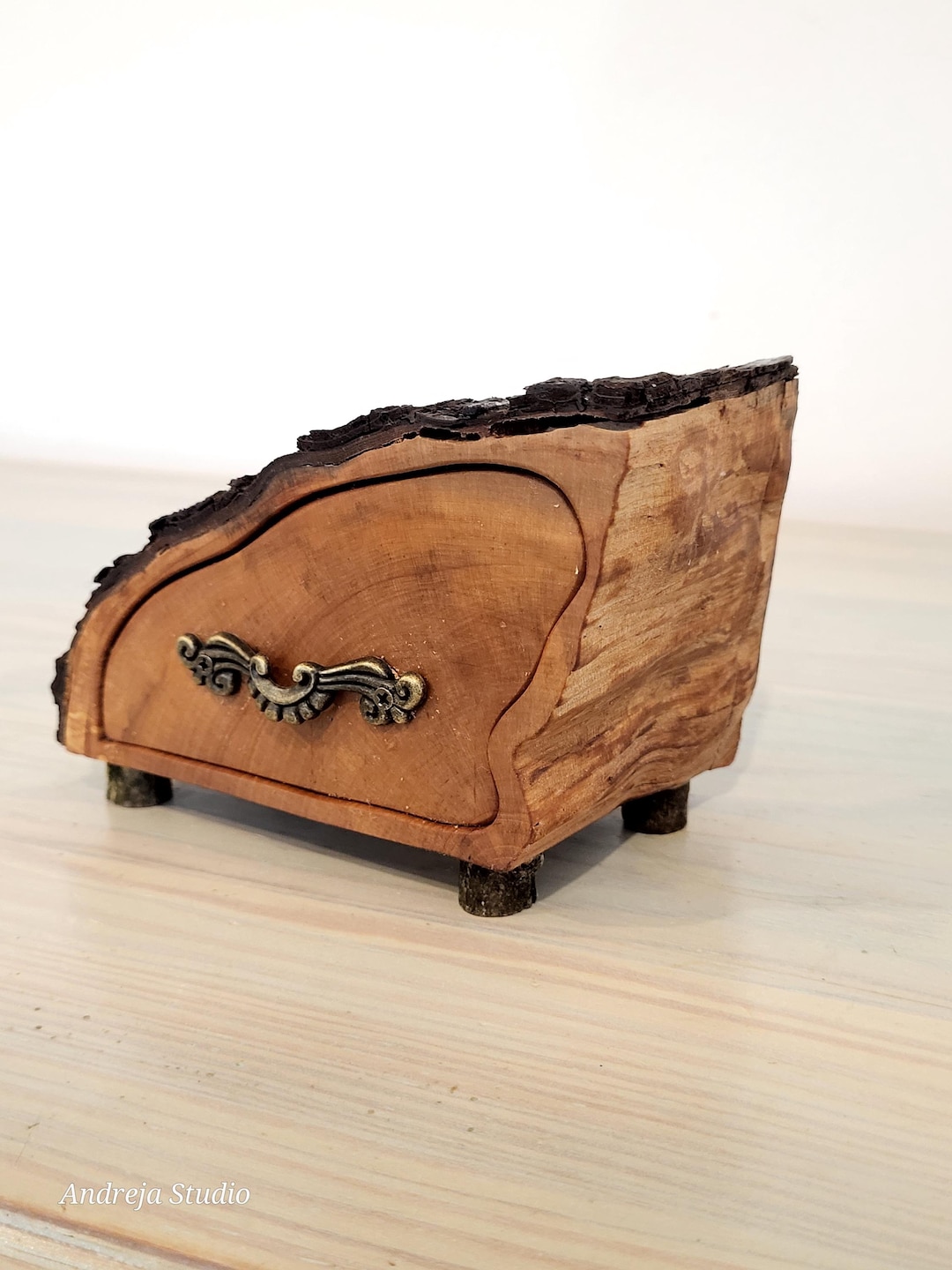 Rustic Log Box From Firewood With Bark, Fairy Drawer, Pear Wood ...