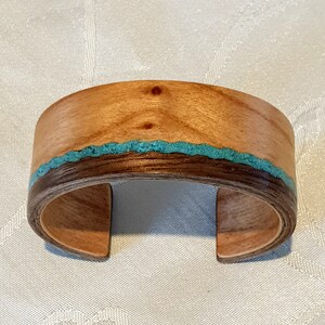 Cherry and Walnut Bangle With Turquoise Inlay, Bentwood Bracelet ...