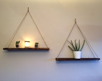 Grande étagère suspendue rustique en bois en corde, étagère d&#39;affichage, affichage mural, shabby chic, étagère murale rustique, étagère de balançoire, style bohème, nordique