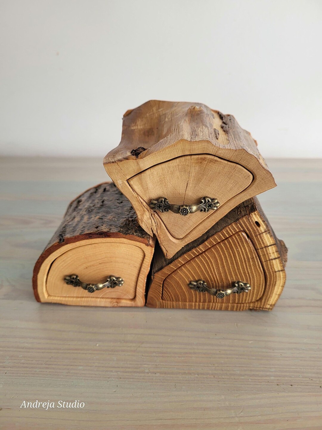 Artisan Wood Log Box Composition of Three, Fairy Drawers, Secret ...