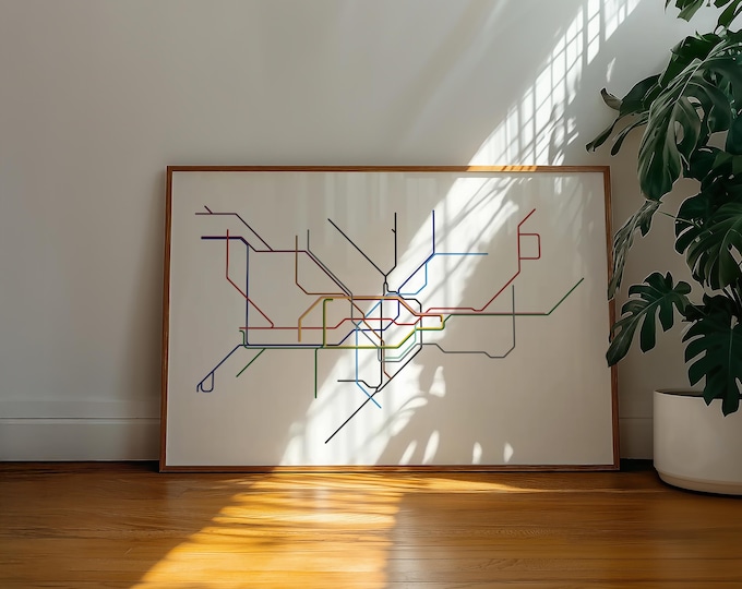 minimalist london underground print | tube england ldn metro subway map line wall art minimal poster travel gift