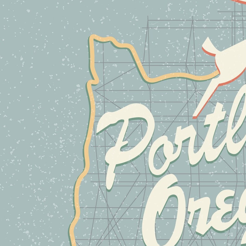Detail of an illustration of Portland, Oregons iconic Old Town White Stag sign on a blueish background