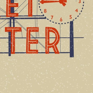 Detail of an illustration of Seattle, Washingtons iconic Public Market Center or Pike Place Market sign on a tan background
